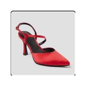 A New Day Red Rosemary Satin Pointed Toe Heels Sz 8 With Adjustable Straps & Mem